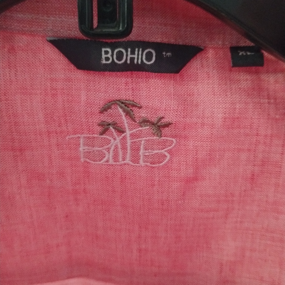 Bohio Mens 100% Linen Yarn-Dye Red Short Sleeve Pocket Shirt -Button Up Casual - Picture 5 of 7